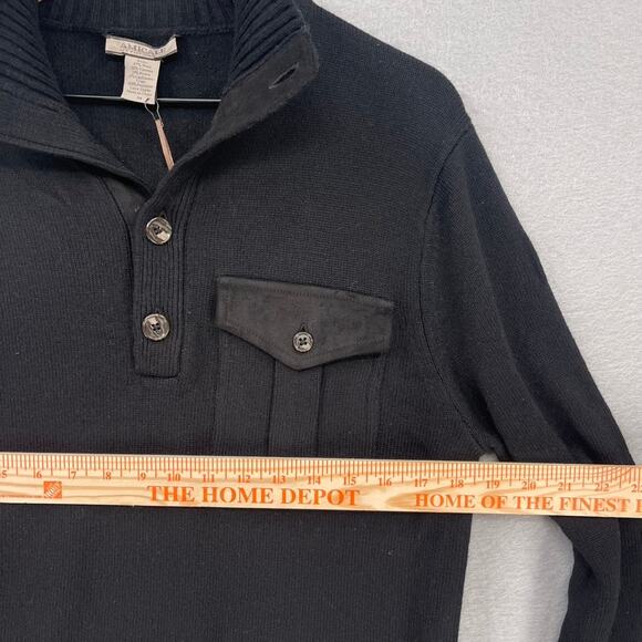 Amicale Sweater Mens Medium Black Pullover 1/2 Placket Stand Collar Jumper Wool - Picture 7 of 11